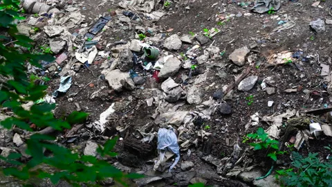 Garbage pile in a polluted forest Stock Footage 146804861