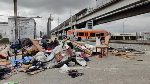 Garbage Pile on Streets of Downtown LA Grunge DTLA Los Angeles California USA Stock-Footage 127013391