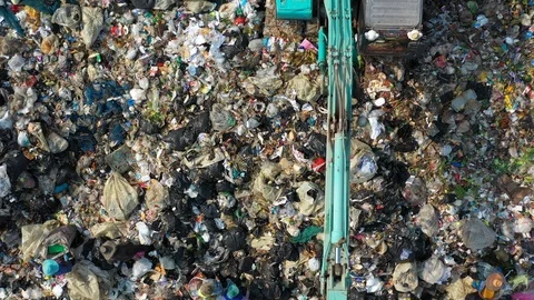 Garbage pile  in trash dump or landfill, Aerial view garbage. Stock Footage 105888617