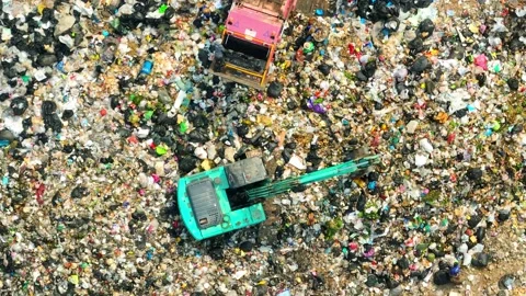 Garbage piles in landfills From an aerial view, Drone Stock Footage 239241153