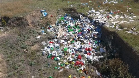Garbage on pit. Shot by drone Video stock 95780932
