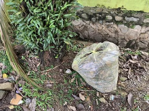 Garbage plastic bags under the tree Stock Photos
