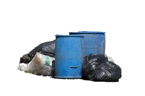 Garbage point, garbage bin, black bags for garbage, garbage sorting Stock Photos