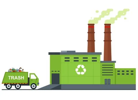 Garbage processing plant. garbage truck Illustrazione stock