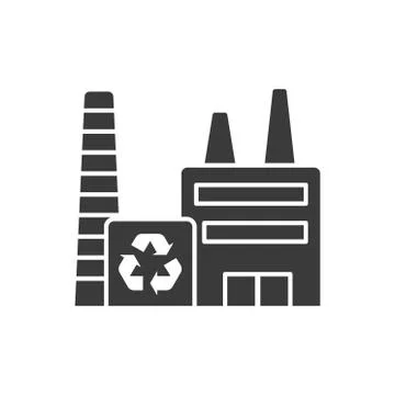 Garbage processing plant glyph black icon. Green manufacturing and ecology re Illustrazione stock