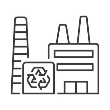 Garbage processing plant line black icon. Green manufacturing and ecology rec Stock Illustration