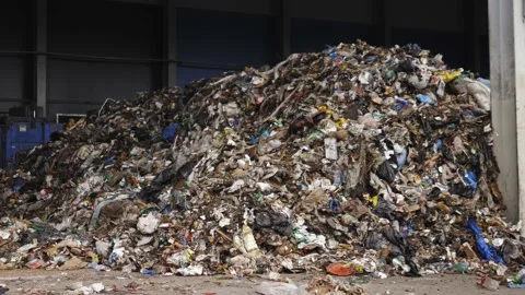 Garbage Recycling Factory, Plastic cubes for recycle Plant, Bales of pressed Stock Footage 233934437