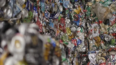Garbage Recycling Factory, Plastic cubes for recycle Plant, Bales of pressed Stock Footage 233934639