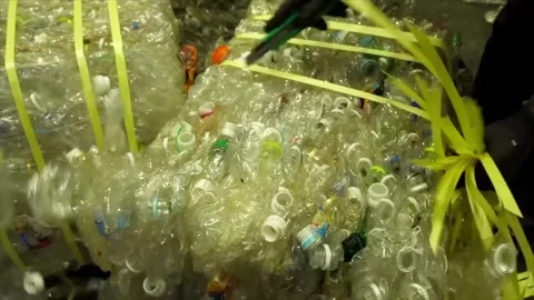 Garbage Recycling Factory, Plastic cubes for recycle Plant, Bales of Stock Footage 288185218