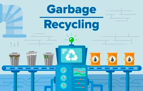 Garbage recycling process concept flat vector illustration Stock Illustration