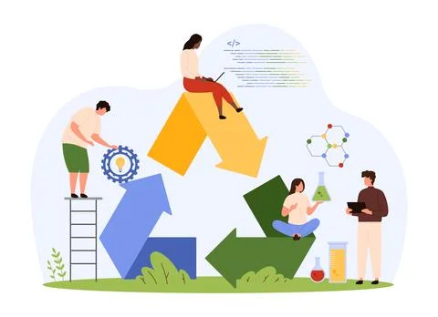 Garbage recycling technology for global environmental protection by tiny people Stock Illustration