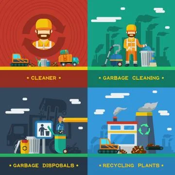 Garbage Removal 2x2 Design Concept 스톡 일러스트