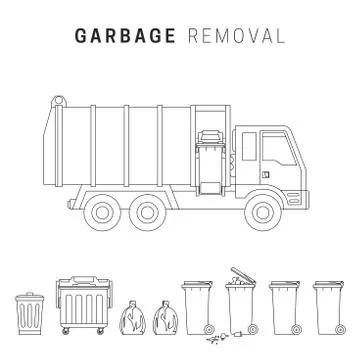 Garbage removal line drawing Stock Illustration