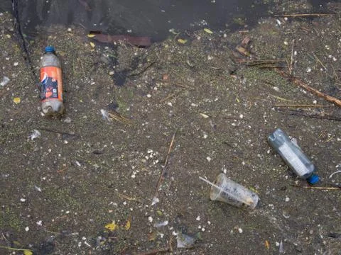 Garbage in the River Stock Photos