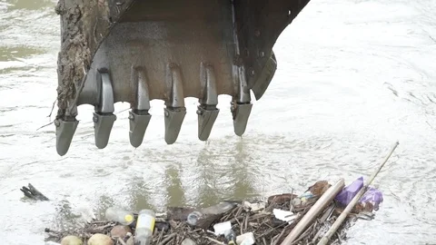 Garbage in the rivers after inundation Stock Footage 120974923