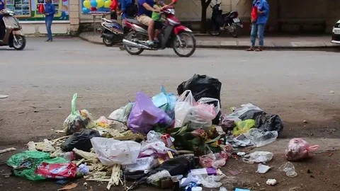 Garbage on the road Stock Footage 69186247
