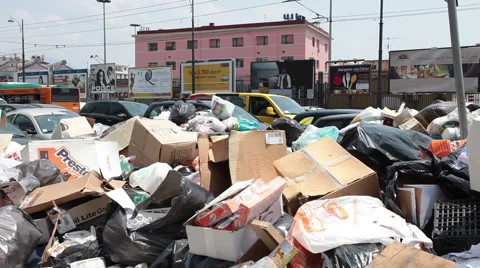 Garbage on road of Naples Italy P HD 0676 Stock Footage 6124830