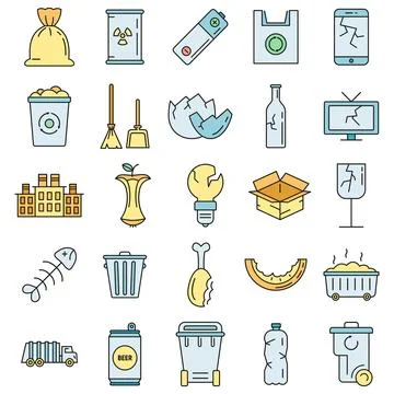 Garbage rubbish icons set vector color Stock Illustration