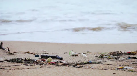 Garbage on a sandy beach - environmental pollution 스톡 동영상 24952362