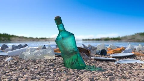 Garbage on the sea beach ecologic concept background Stock Photos