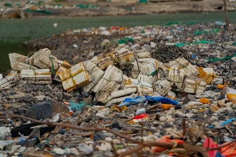Garbage on the seashore. Foto stock