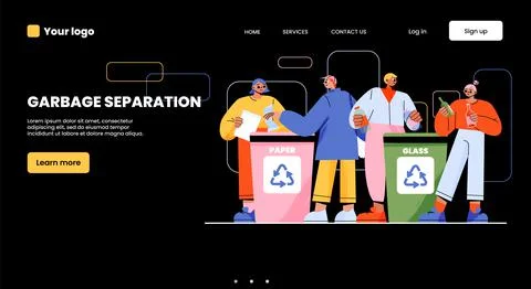 Garbage separation banner with people sort trash Stock Illustration