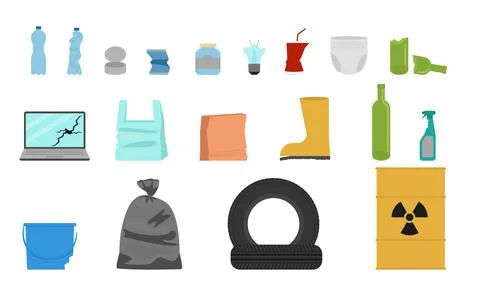 Garbage. A set of different waste. Environmental pollution. Stock Illustration