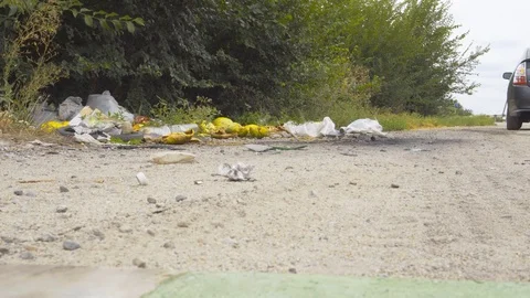 Garbage on the side of the road 스톡 동영상 113793346
