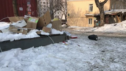 Garbage in the snow at a landfill Stock Footage 123689548