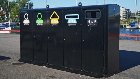 Garbage sorting and recycling bin Stock Footage 96733843