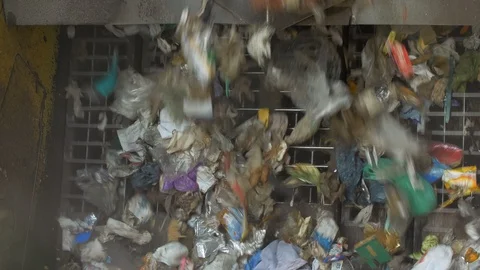 Garbage Sorting with an automatic industrial Machine. Waste Recycling Plant Stock Footage 109871862