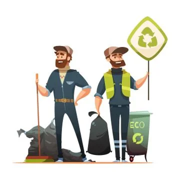 Garbage Sorting Collecting Recycling Cartoon Illustration Stock Illustration