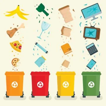 Garbage sorting concept banner, flat style Stock Illustration