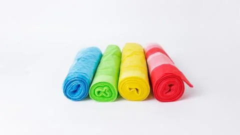 Garbage sorting concept,multi-colored garbage sorting bags,white background Stock Photos