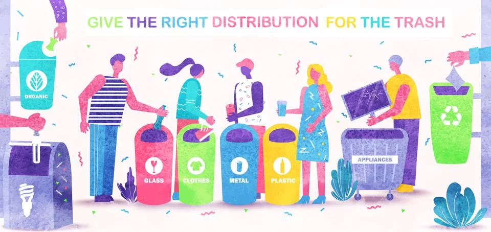 Garbage Sorting, Ecology Maintenance, Recycling Stock Illustration