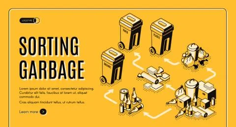 Garbage sorting service isometric vector website Stock Illustration