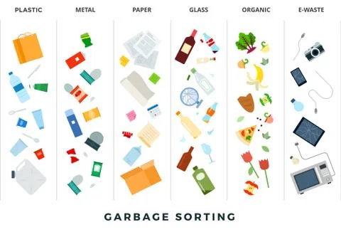 Garbage sorting . Vector flat illustrations. Sort waste for recycling. Recycling Stock Illustration