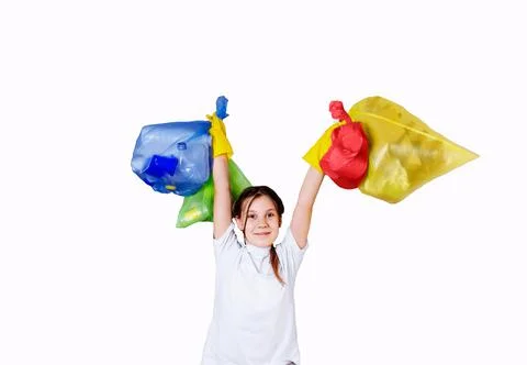 Garbage sorting,children isolation, recycling,waste sorting Stock Photos