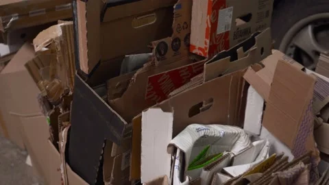 Garbage from stacks of cardboard for recycling. Vidéo 168080505