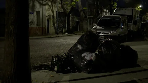 Garbage on the street Stock Footage 82093739