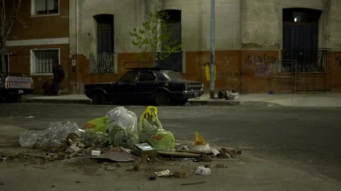 Garbage on the street Video stock 82093777