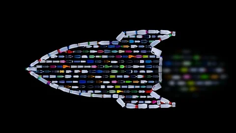 Garbage as a threat to our world - plastic bottles pollution rocket bomb Stock Footage 95545997