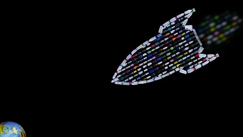 Garbage as a threat - plastic pollution rocket bomb thrusting towards earth Video stock 95546285