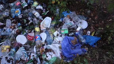 Garbage thrown in the woods. Garbage dump. Stock Footage 68527175