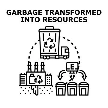 Garbage transforming into valuable resources through recycling process Stock Illustration