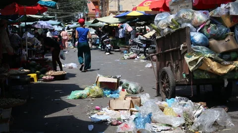 Garbage trash market poor Third world Stock Footage 46317776