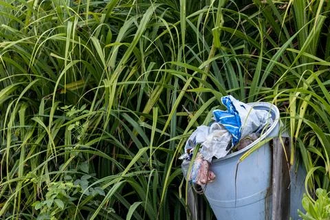 Garbage on tropical beach. Foto stock