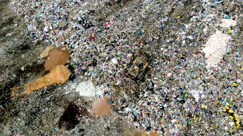 Garbage truck during unloading rubbish and food waste on landfill. 스톡 동영상 156602890