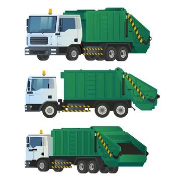 Garbage Truck Front, Side, and Back View Vector Illustration Stock Illustration