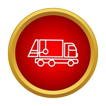Garbage truck icon in red circle badge Stock Illustration